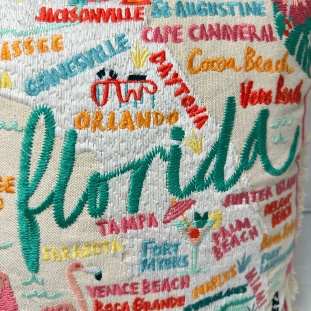 FLORIDA Disney Springs - Extra Large Colorful Florida Embroidered Pillow